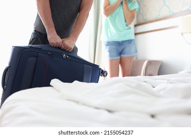 Guy Carry Heavy Luggage, Man Leaving Home For Work Trip