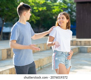 Guy Flirts With Girl On The City Street