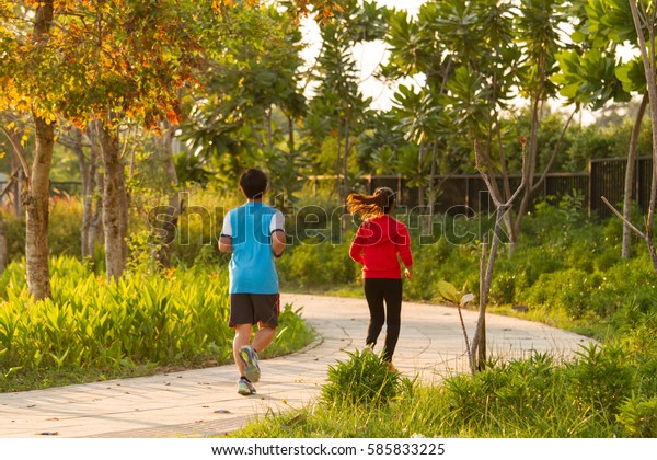 Guy Girl Run Through Beautiful Nature Stock Photo (edit Now) 585833225