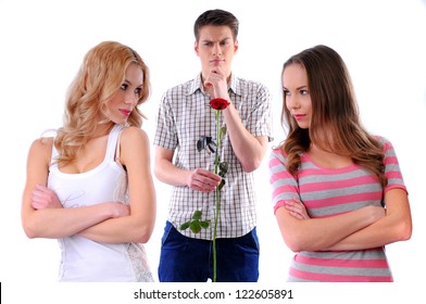 Guy Gives Flowers To Two Girls