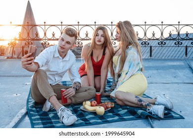 Guy With His Female Friends Taking Shot