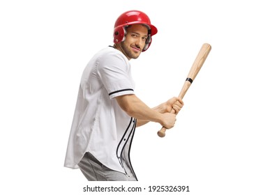 Guy playing baseball and holding a bat isolated on white background - Powered by Shutterstock