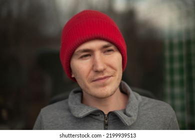 The Guy In The Red Hat. A Modern Young Man. Portrait Of A Man In Russia.