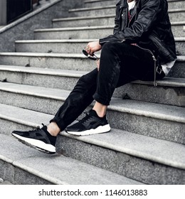 The Guy Is Sitting On The Stairs. Hype. Fashion Wallpaper. Hype Sneaker. Men