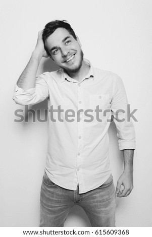 Similar – Image, Stock Photo young guy smiles and touches hair