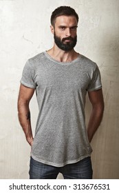 Guy Wearing Blank Grey T-shirt