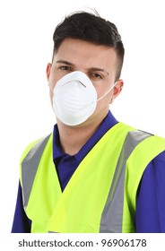 A Guy Wearing A Dust Mask, Isolated On White