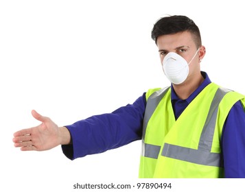 A Guy Wearing A Dust Mask, Isolated On White