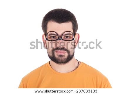 Guy wearing glasses upside down