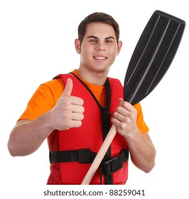 A Guy Wearing Lifejacket With A Thumbs Up Sign