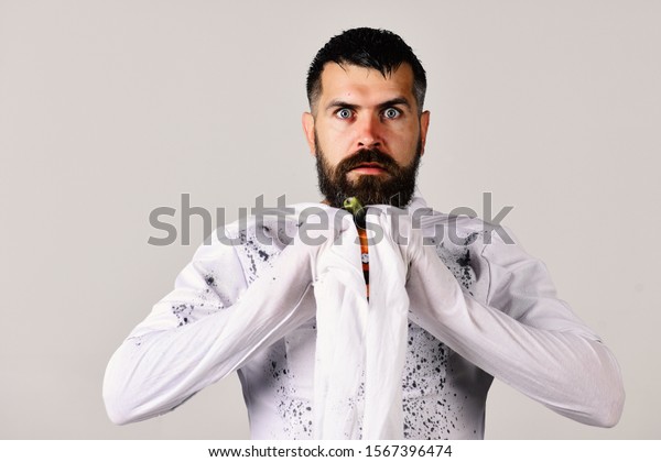 Guy Wet Hair Thick Beard Wears Stock Photo Edit Now 1567396474