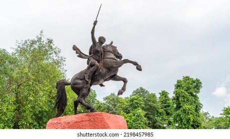 Gwalior - 31 Aug 2022 - The Statue Of Rani Lakshmi Bai Is Situated At Phool Bagh. Soft Focus Image.