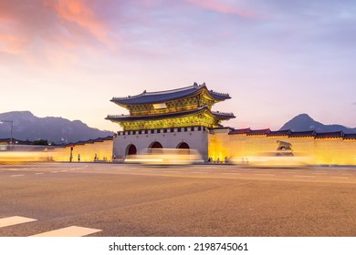 Gyeongbokgung Palace in downtown Seoul at sunset in South Korea - Shutterstock ID 2198745061