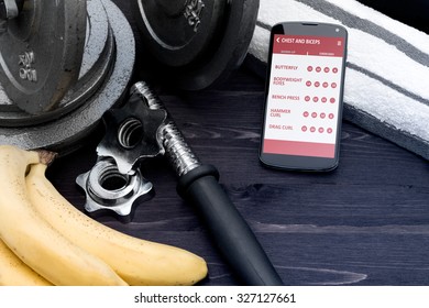 Gym Assistant On Smartphone. Concept Of App For Healthcare