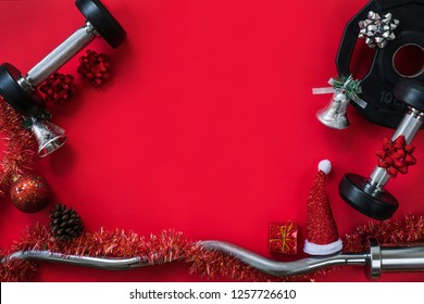 Gym Fitness Background With Christmas New Year Equipment Stuff