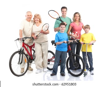 Gym, Fitness, healthy lifestyle. Smiling people. Over white background