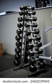 Gym Fitnessstudio Fitness Kurzhantel Hex-Hantel Heyagon Move Bewegung Black Pyramide Hantelablage