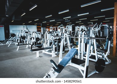 gym interior with equipment.fitness center interior - Shutterstock ID 1458290561