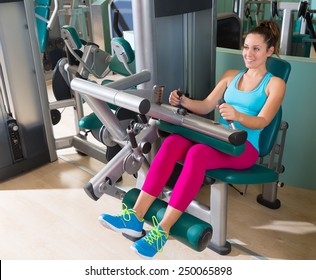 Gym Seated Leg Curl Machine Exercise Woman At Indoor