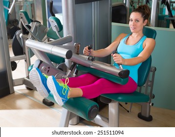 Gym Seated Leg Curl Machine Exercise Woman At Indoor