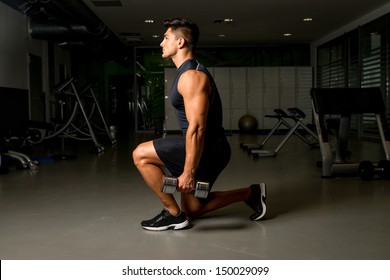 Gym Workout With Dumbbell Lunge