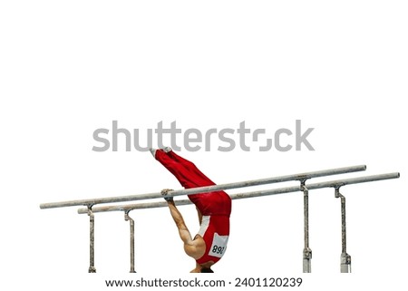 gymnast exercise parallel bars in championship gymnastics isolated on white background, element zhou shixioug