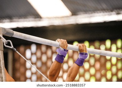 gymnast on the uneven bars during an artistic gymnastics training session in Rio de Janeiro, Brazil. - Powered by Shutterstock