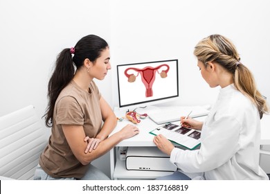 Gynecologist Consultation For Young Woman Patient. Women's Health Treatment And Diagnosis Of Diseases Of The Cervix. Gynecology