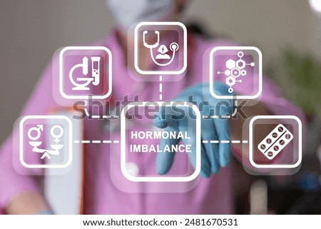Gynecologist using virtual touch screen presses inscription: HORMONAL IMBALANCE. Hormonal imbalance medicine and healthcare concept. Hormone disproportion. Female hormonal imbalance.