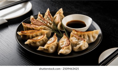 Gyoza : Japanese pan-fried dumplings filled with minced pork, cabbage, and garlic chives, served with a dipping sauce. Inspired by Chinese jiaozi, they’re a popular street food.