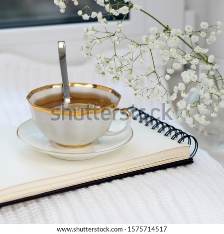 Similar – Still life with cup of tea at the window