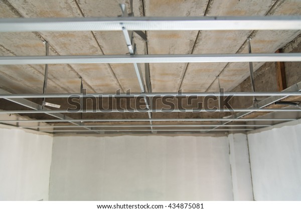 Gypsum Board Ceiling House Construction Siteinstalling Royalty