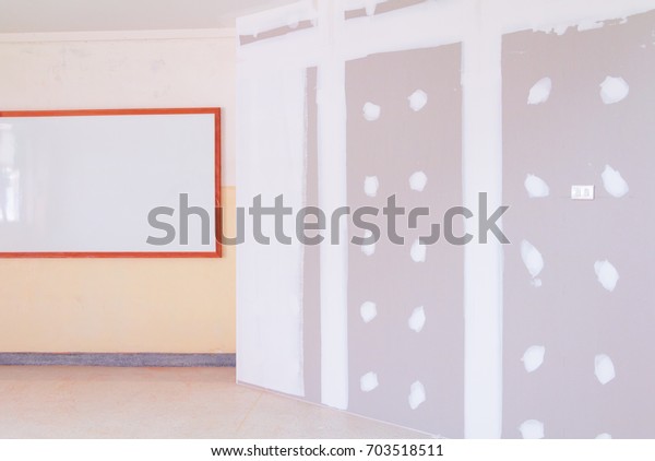 Gypsum Board Wall Interior Empty Whiteboard Stock Photo