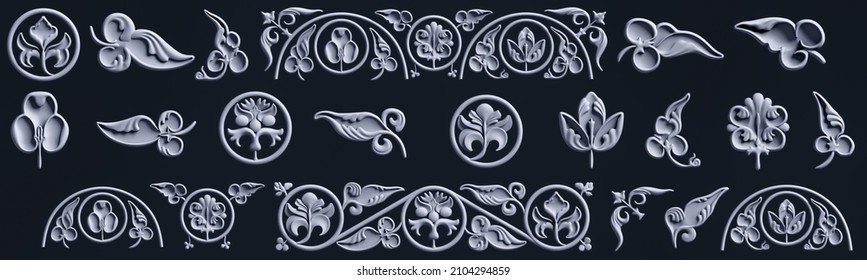 Gypsum decorative moldings isolated on a dark background - Shutterstock ID 2104294859