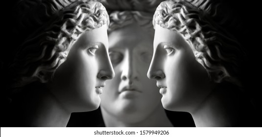 Gypsum statue of Venus head. Gypsum statue of Apollo's head. Racial discrimination. quantum vaccine. Commitment. Connection. Love triangle. Novel Covid 19 Corona Virus Strain. Omicron. Cloning