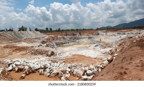 Gypsum Stone Stacking On Ground In Mining Industry Area 