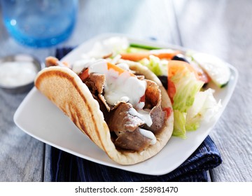 Gyro With Greek Salad And Tzatziki Sauce