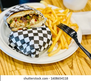 Gyro Pita Sandwich Steak Lamb Meat With French Fries Shawerma Platter