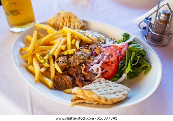 Gyros Chips On Plate Food And Drink Stock Image 316897841