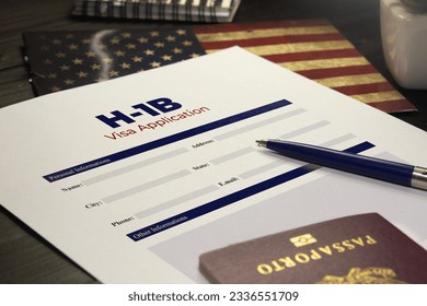 H-1b visa application concept: USA H-1B visa application on a table with a passport