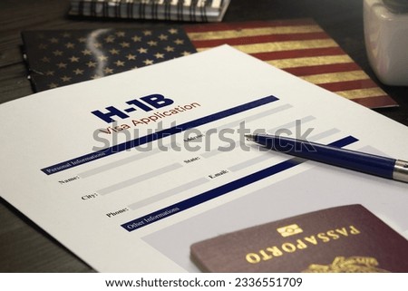 H-1b visa application concept: USA H-1B visa application on a table with a passport Stock fotó © 