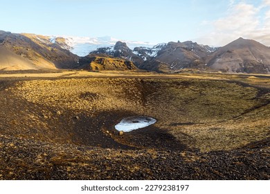 Haalda natural monument panorama. Iceland glacier. Haalda glacier view, south Iceland landscape.