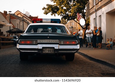 Haapsalu, Estonia - JUL 15, 2018: American Car Beauty Show Plymouth Gran Fury 1967 Police Car