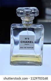 Haarlem, The Netherlands - July 8th 2018: The Famous Chanel Number 5 Perfume On Display In A Luxurious Department Store