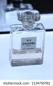 Haarlem, The Netherlands - July 8th 2018: The Famous Chanel Number 5 Perfume On Display In A Luxurious Department Store