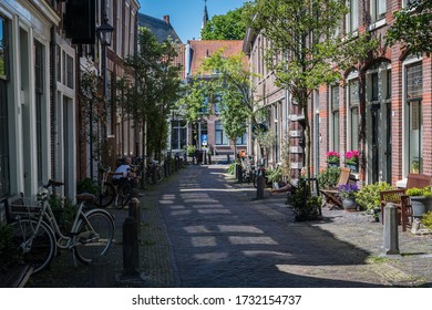 Haarlem, Netherlands - May 2017: A Quiet Leafy Street In Haarlem