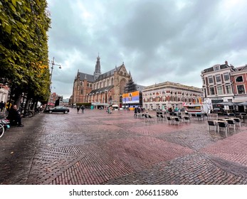 Haarlem, the Netherlands - October 13, 2021: The Great Market Square (Grote Markt in Dutch) of Haarlem, the capital of North Holland province, the Netherlands.