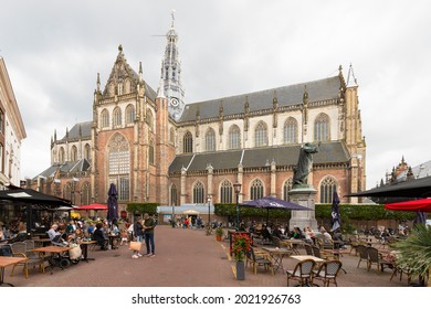 Haarlem, Netherlands on August 3, 2021; The St. Bavo Church or Grote Kerk at Grote Markt square in Haarlem.