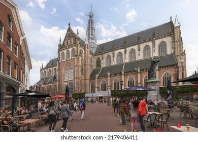 Haarlem, Netherlands on August 3, 2021; The St. Bavo Church or Grote Kerk at Grote Markt square in Haarlem.