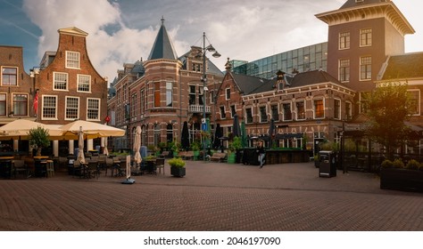 HAARLEM-SEPTEMBER 2021. Haarlem became a city in 1245 and has a lot of history. It has a beautiful city center, with interesting buildings and architectural details. 